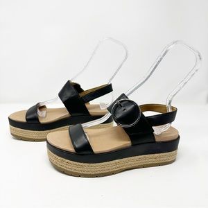 UGG Women’s April Leather Platform Espadrille Sandals in Black Size 9